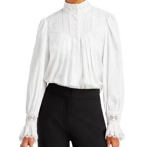 Rebecca Taylor Poplin Lace Trim Top